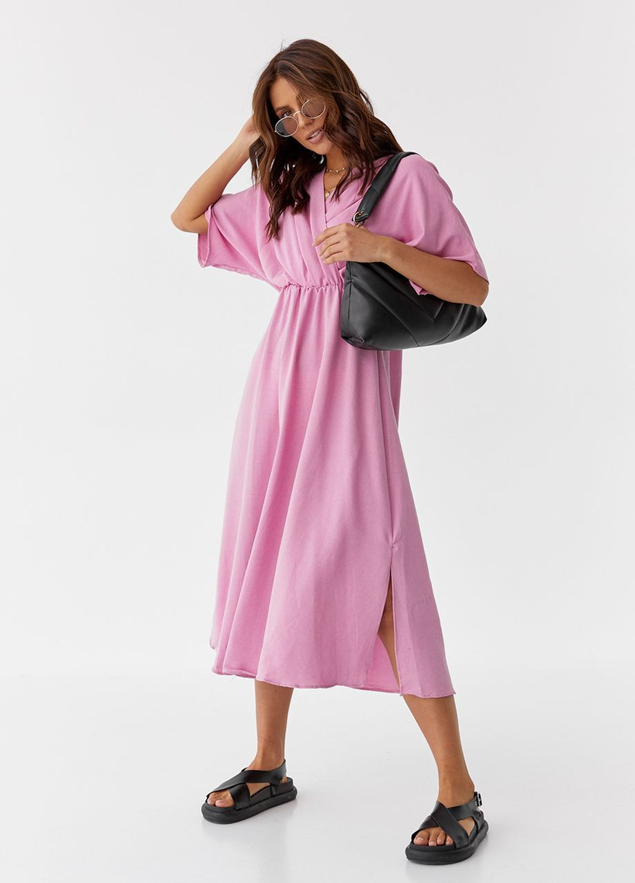 Розовое женское платье миди с верхом на запах PERRY