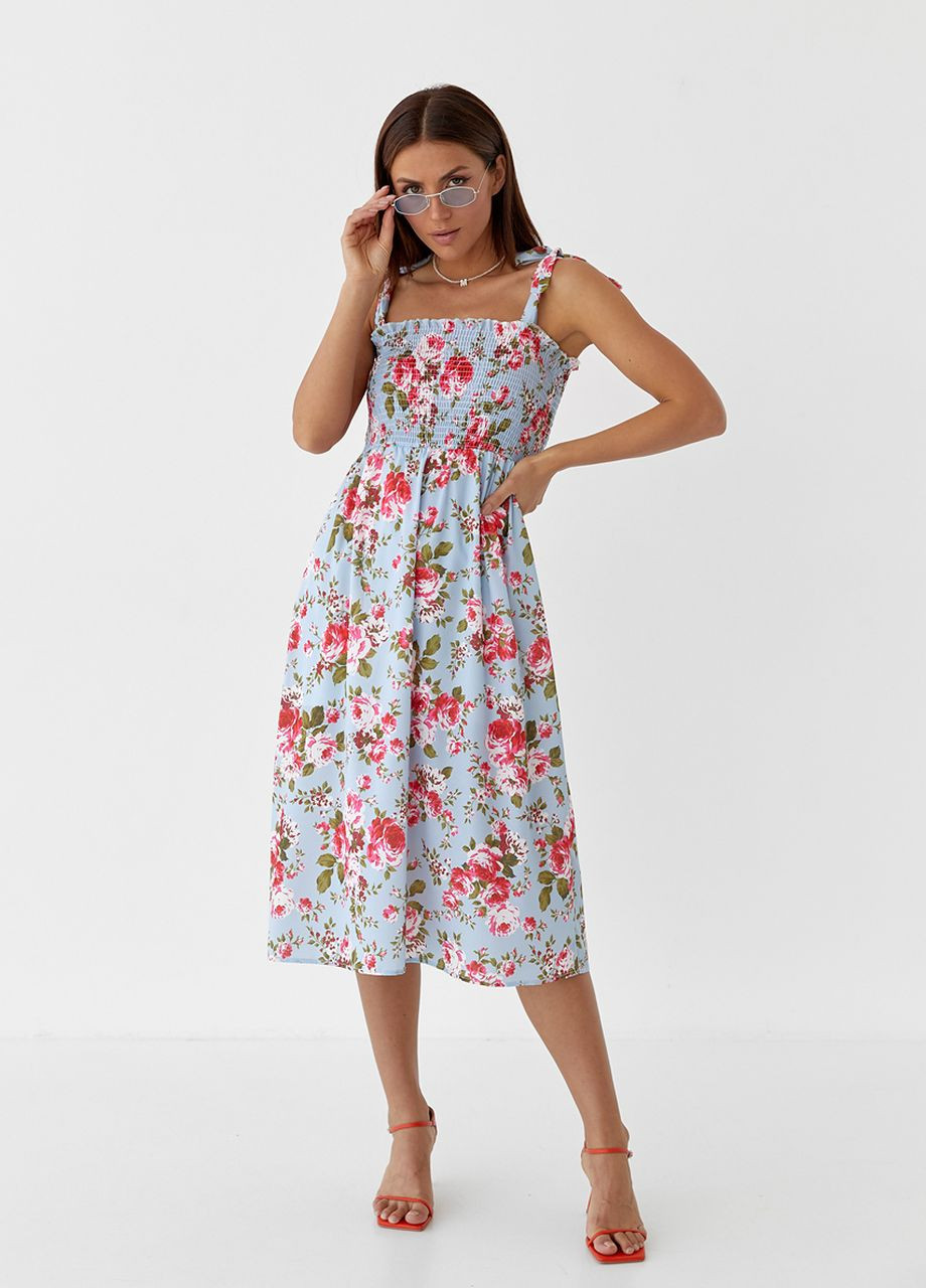 Голубое длинный женский сарафан на бретелях-завязках Modaway