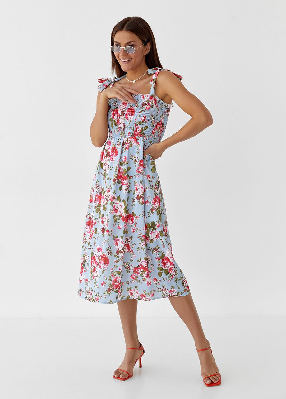 Голубое длинный женский сарафан на бретелях-завязках Modaway