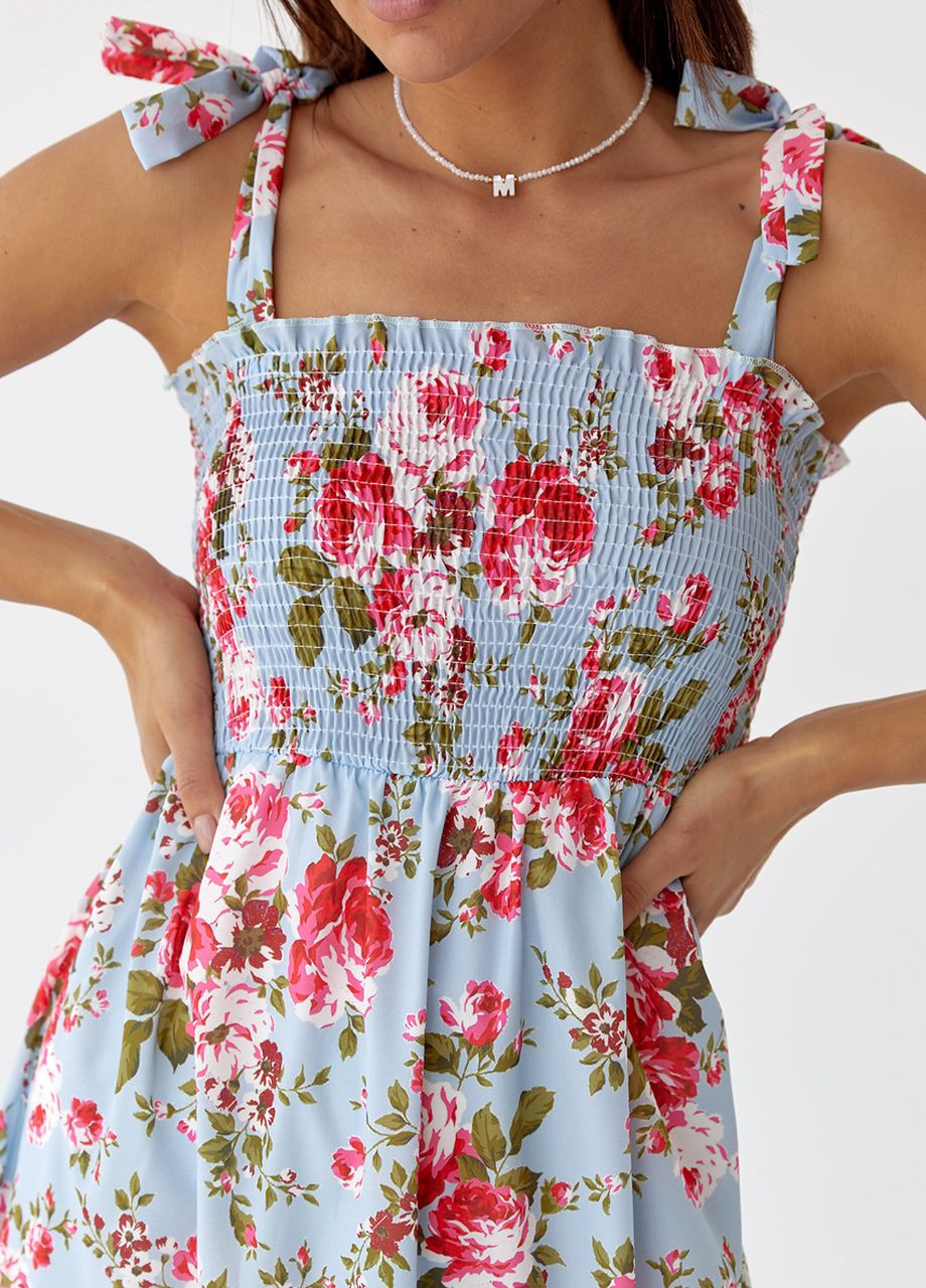 Голубое длинный женский сарафан на бретелях-завязках Modaway