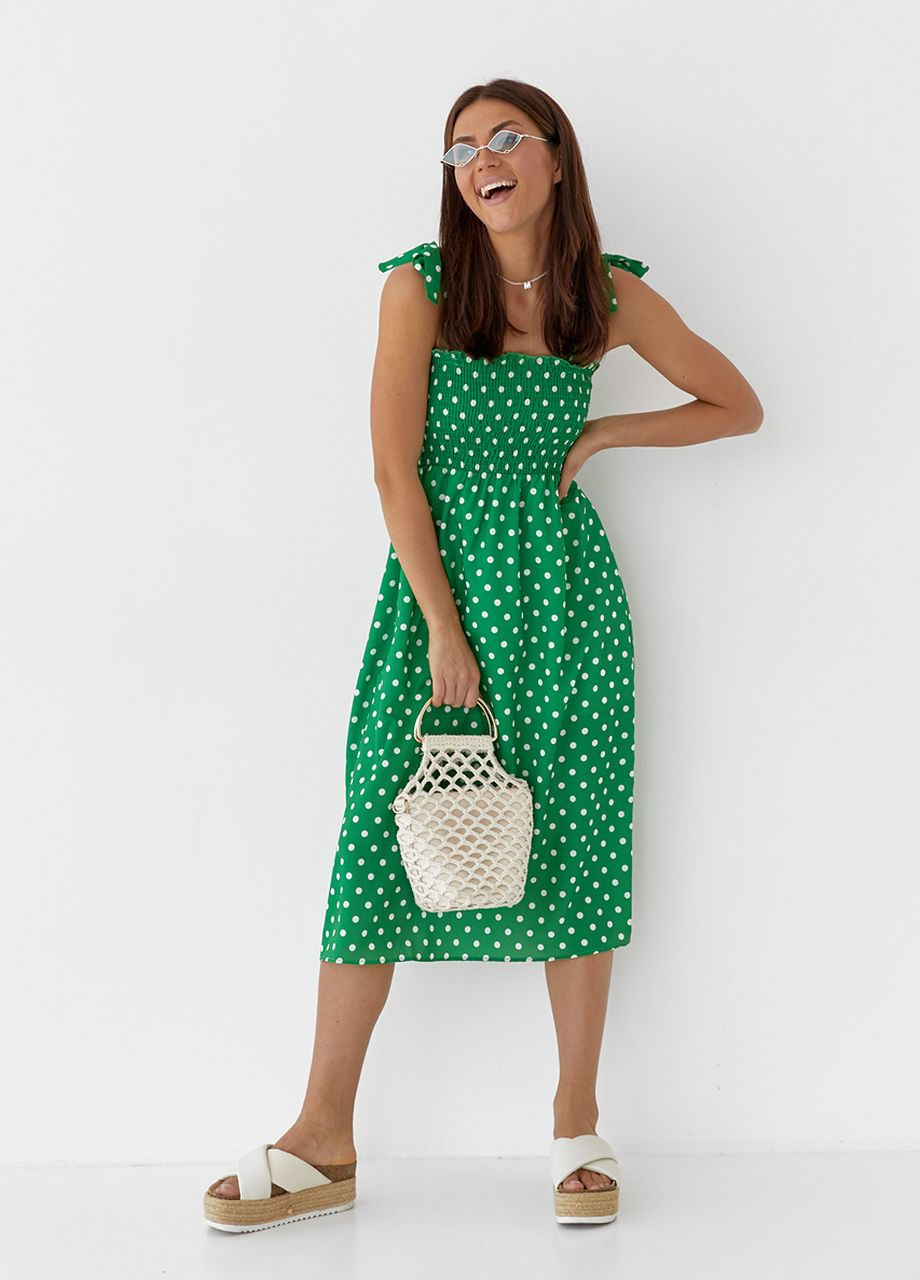 Зеленое длинный женский сарафан на бретелях-завязках Modaway