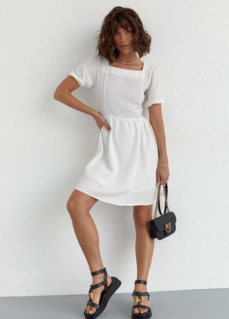 Молочное летнее платье со шнуровкой на спине Lurex