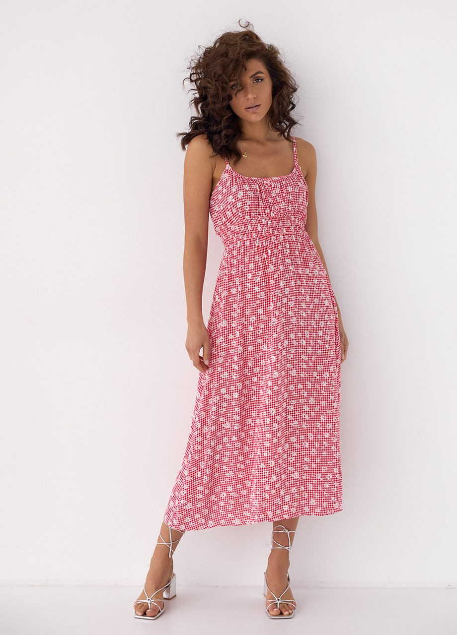 Красное летний сарафан на бретелях с резинкой на талии DK