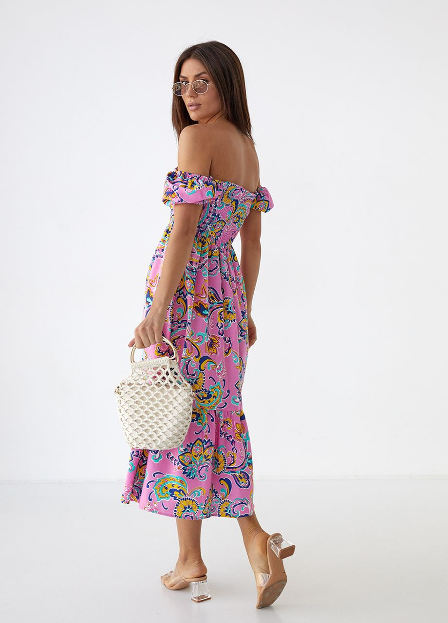 Розовое летнее женское платье с резинками на талии Fame