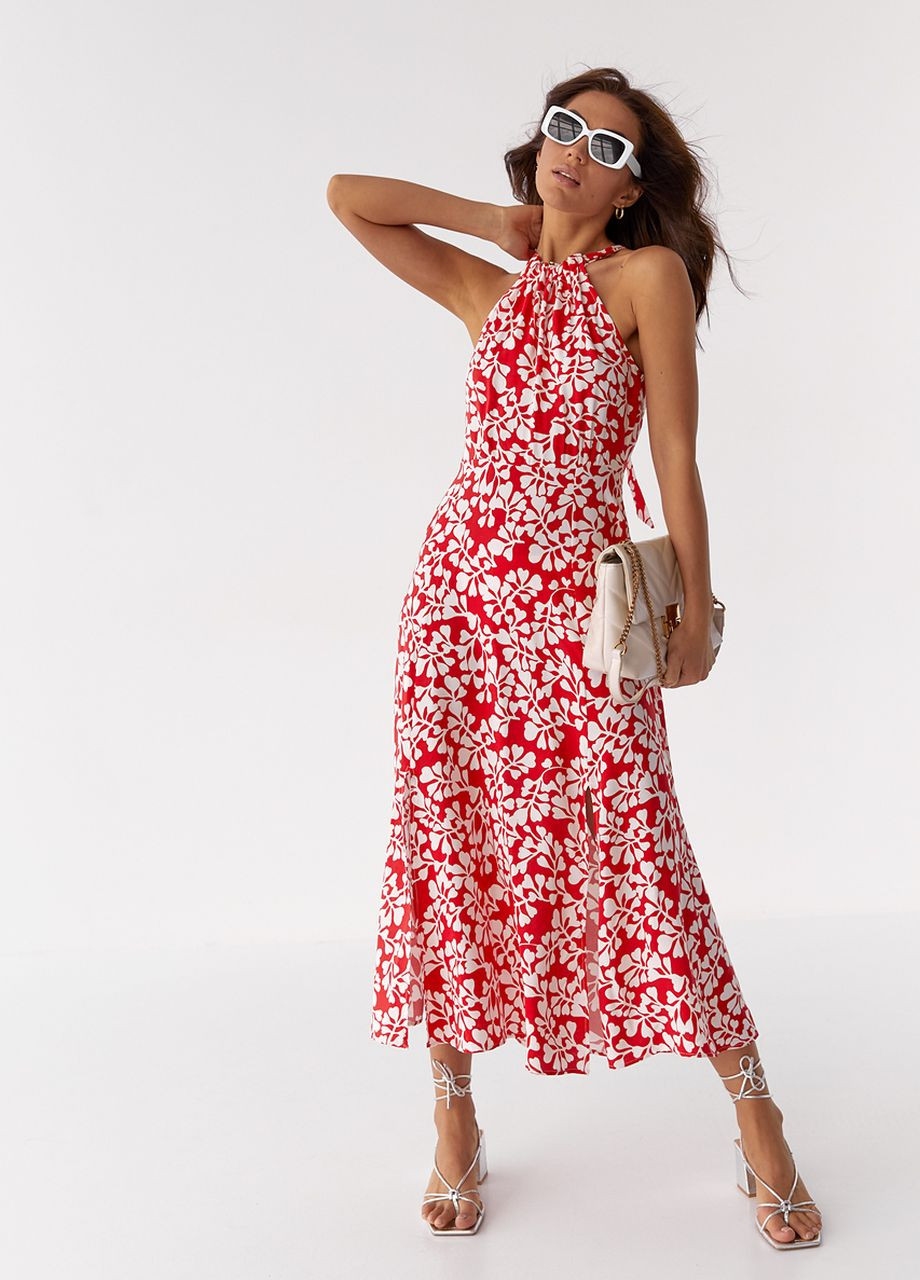 Червона літня сукня з розпірками та куліскою на горловині Fame