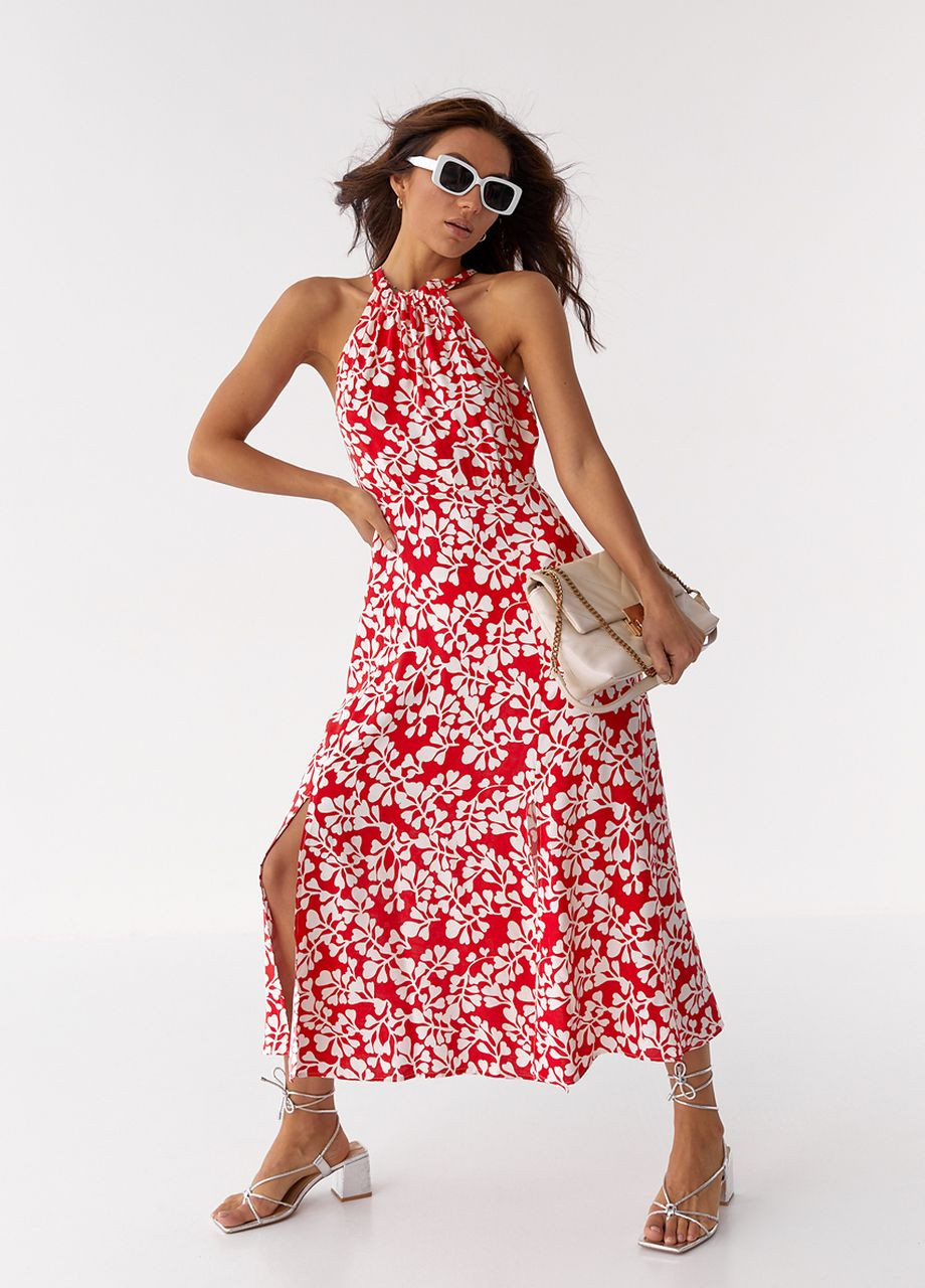 Червона літня сукня з розпірками та куліскою на горловині Fame