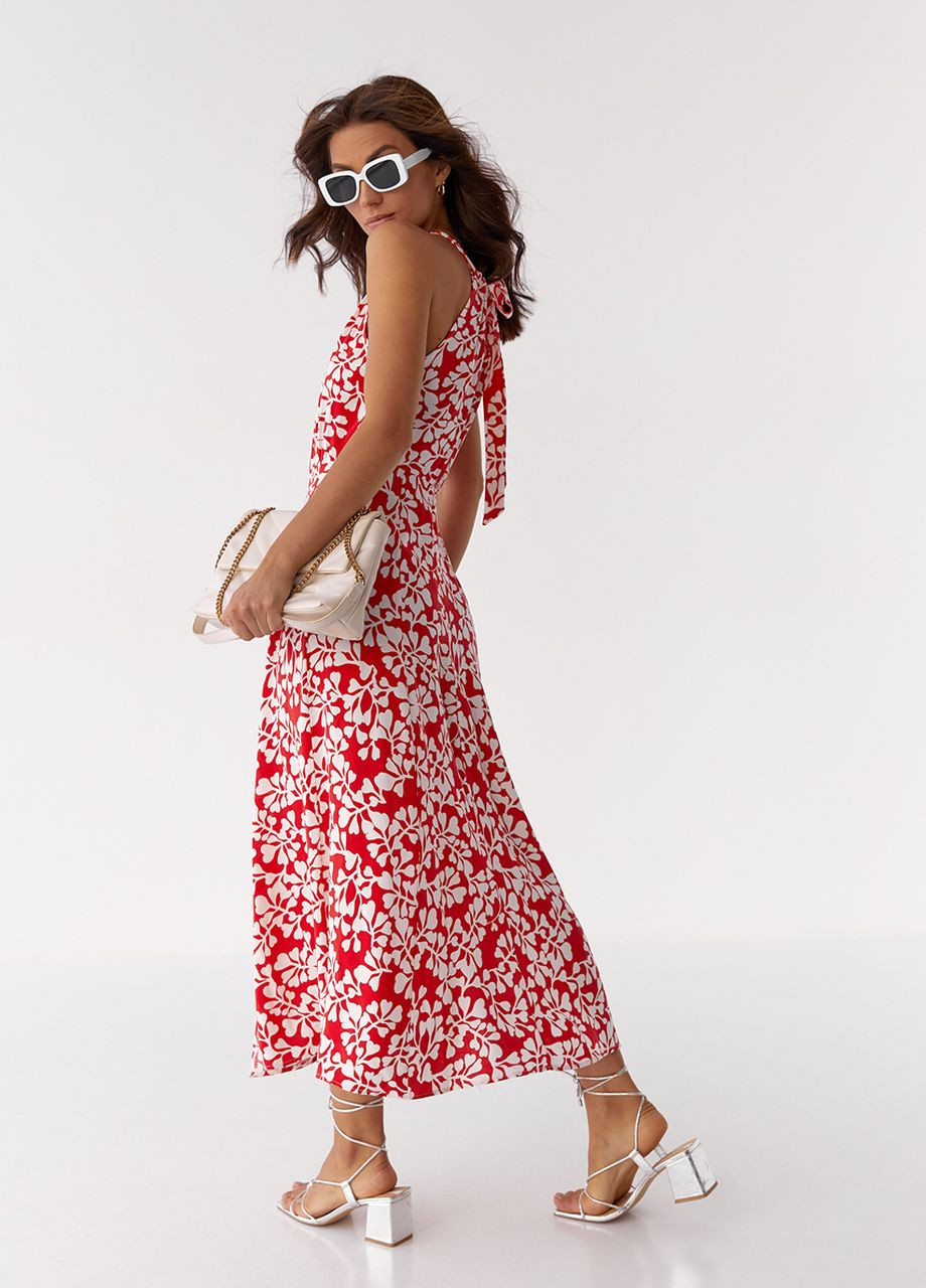 Червона літня сукня з розпірками та куліскою на горловині Fame