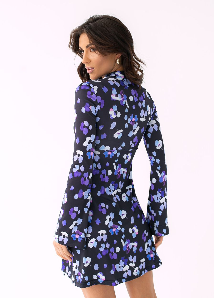 Синя сукня міні розширеного силуету з квітковим принтом No Brand