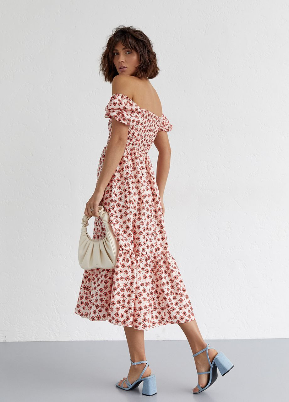 Теракотова сукня у дрібні квіти з відкритими плечима Lurex