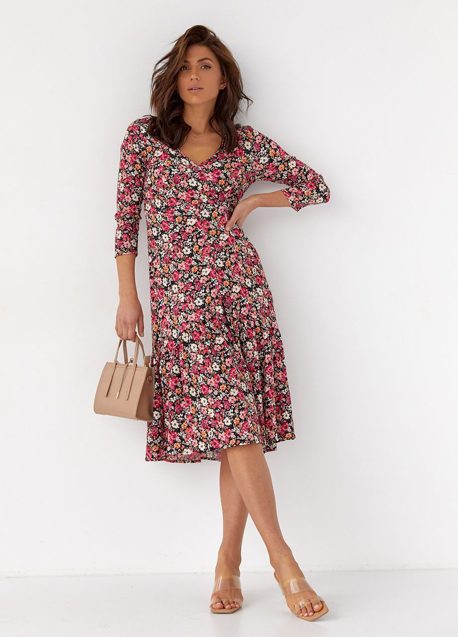 Розовое платье миди с цветочным принтом Crep