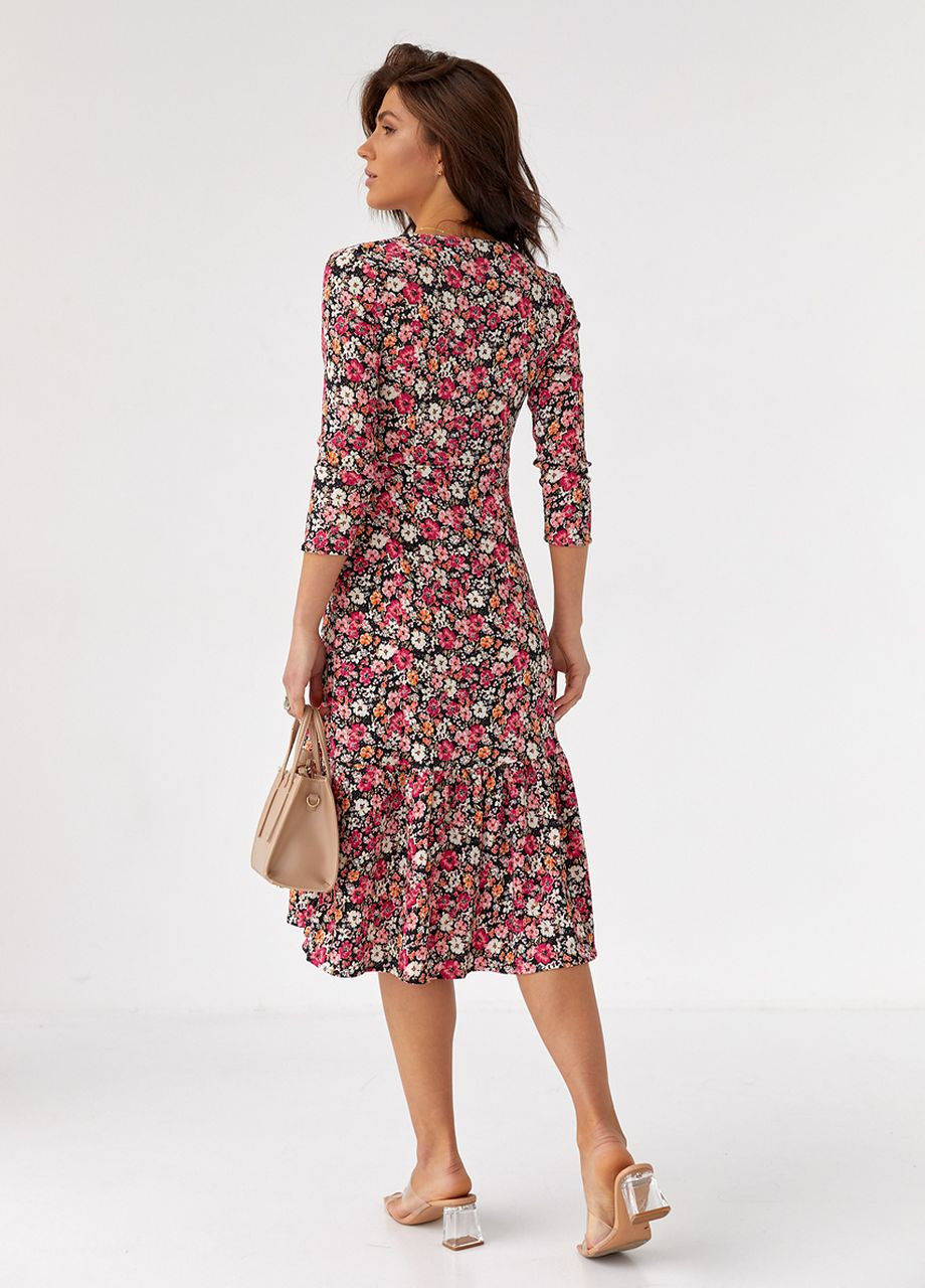 Розовое платье миди с цветочным принтом Crep