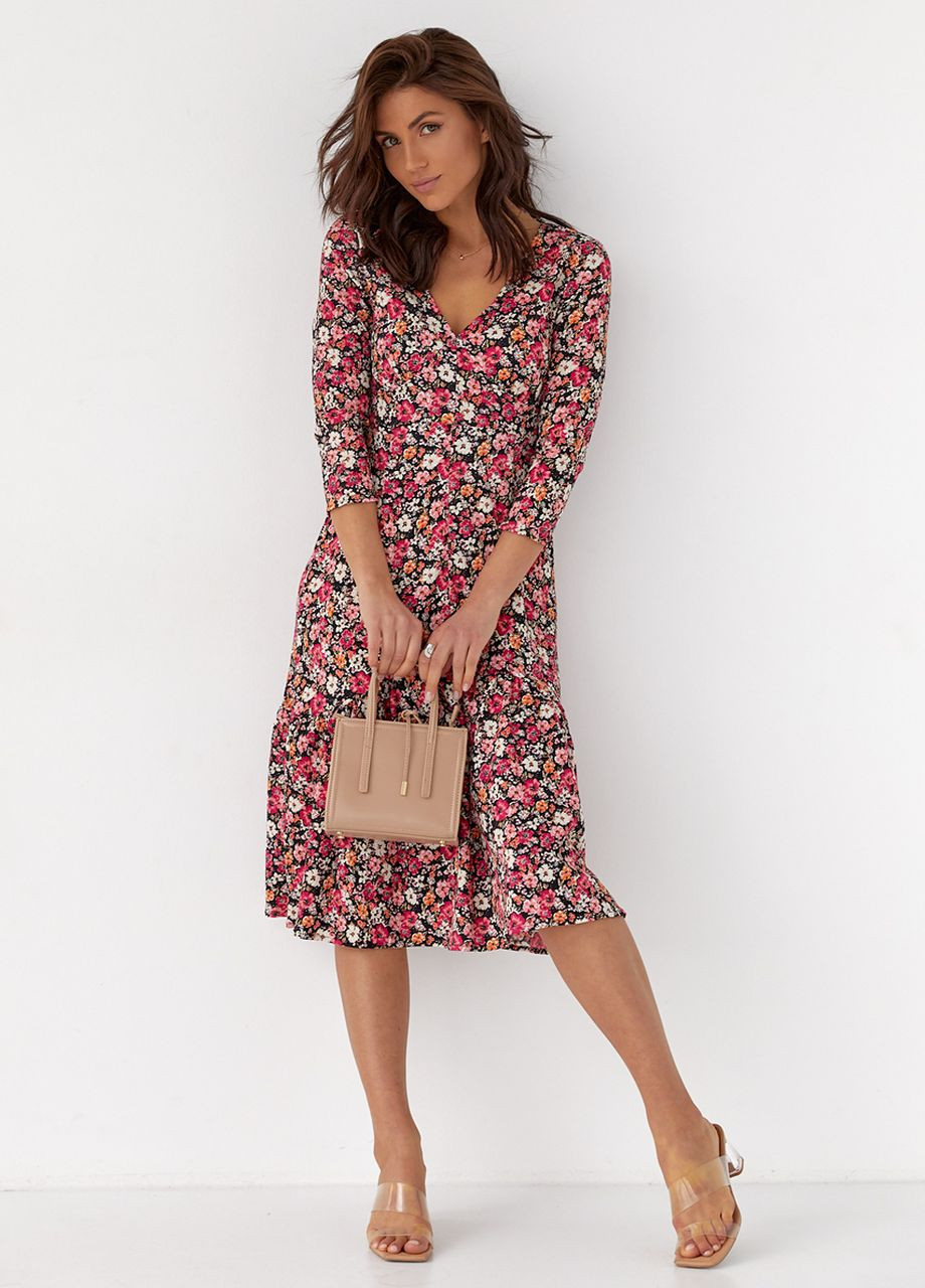 Розовое платье миди с цветочным принтом Crep