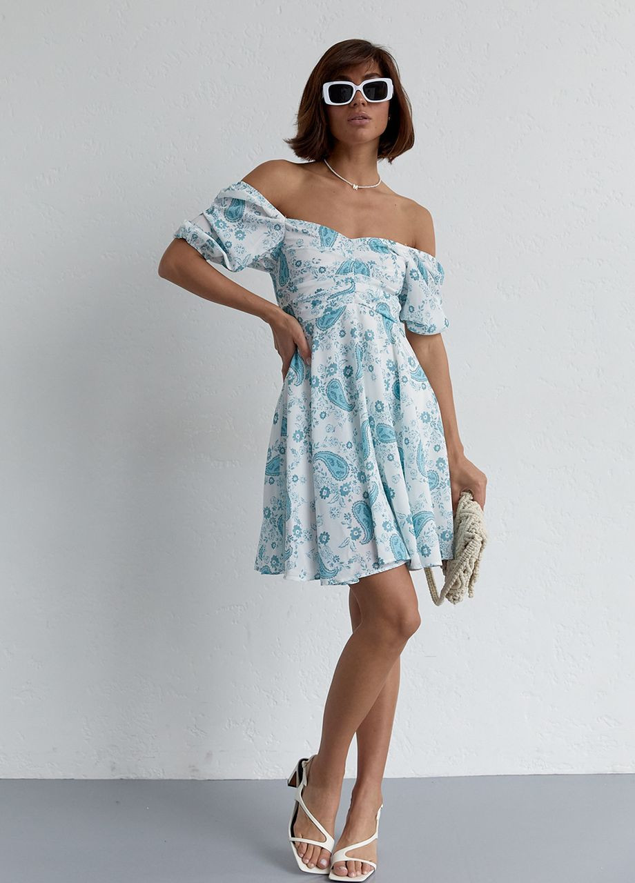 Бірюзова літня сукня міні з драпіруванням спереду Lurex