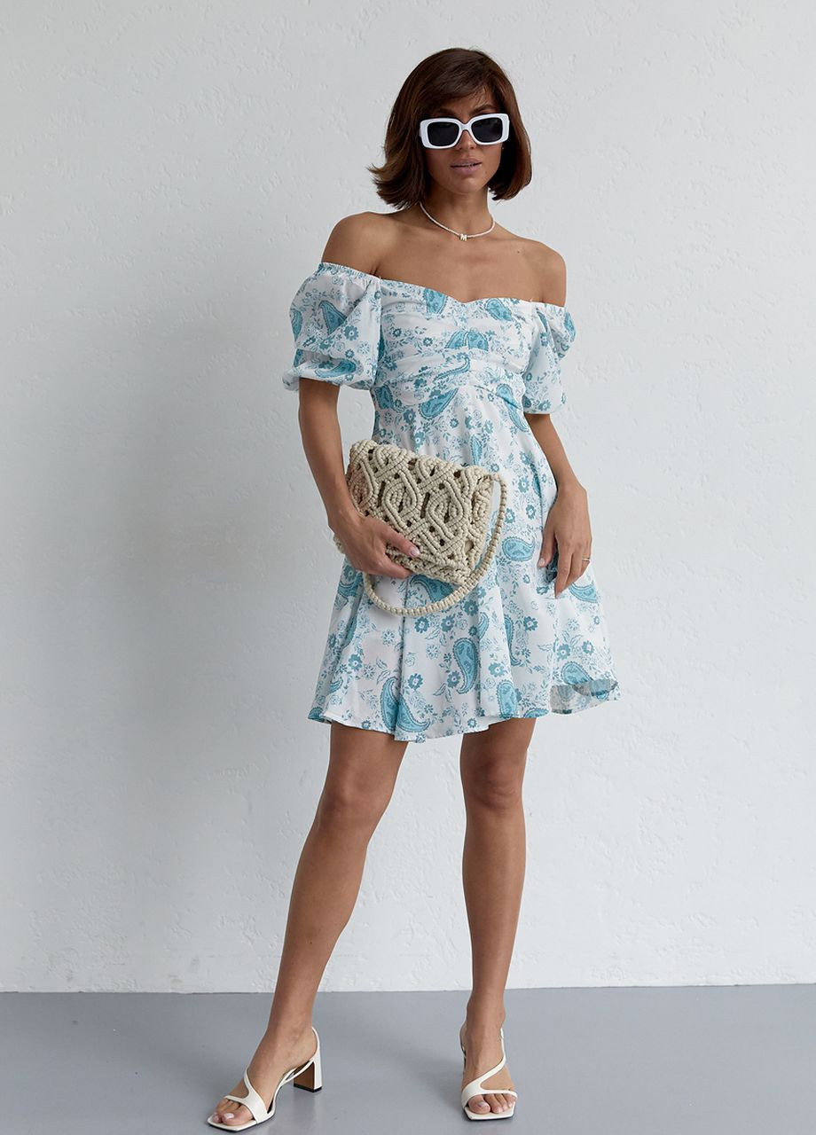 Бирюзовое летнее платье мини с драпировкой спереди Lurex