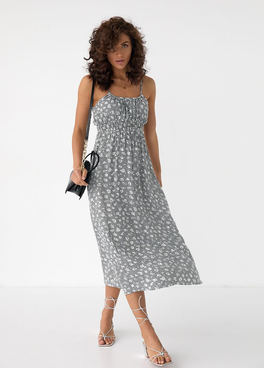 Черное летний сарафан на бретелях с резинкой на талии DK