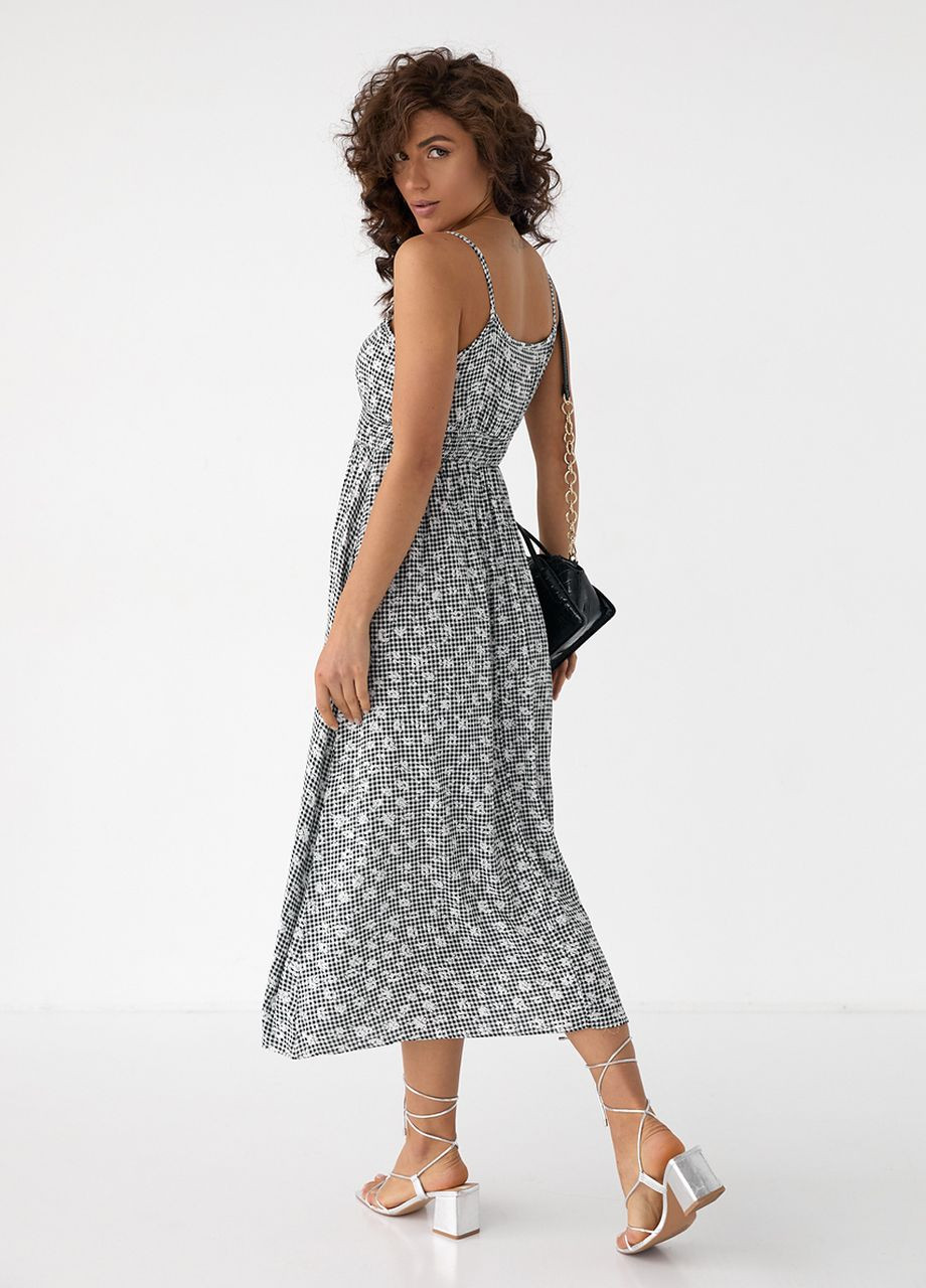 Черное летний сарафан на бретелях с резинкой на талии DK