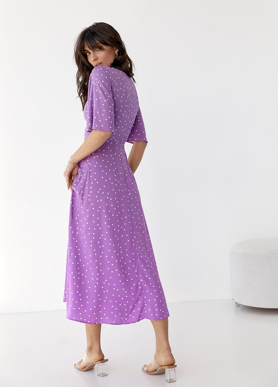 Фиолетовое платье-миди с короткими расклешенными рукавами Lurex