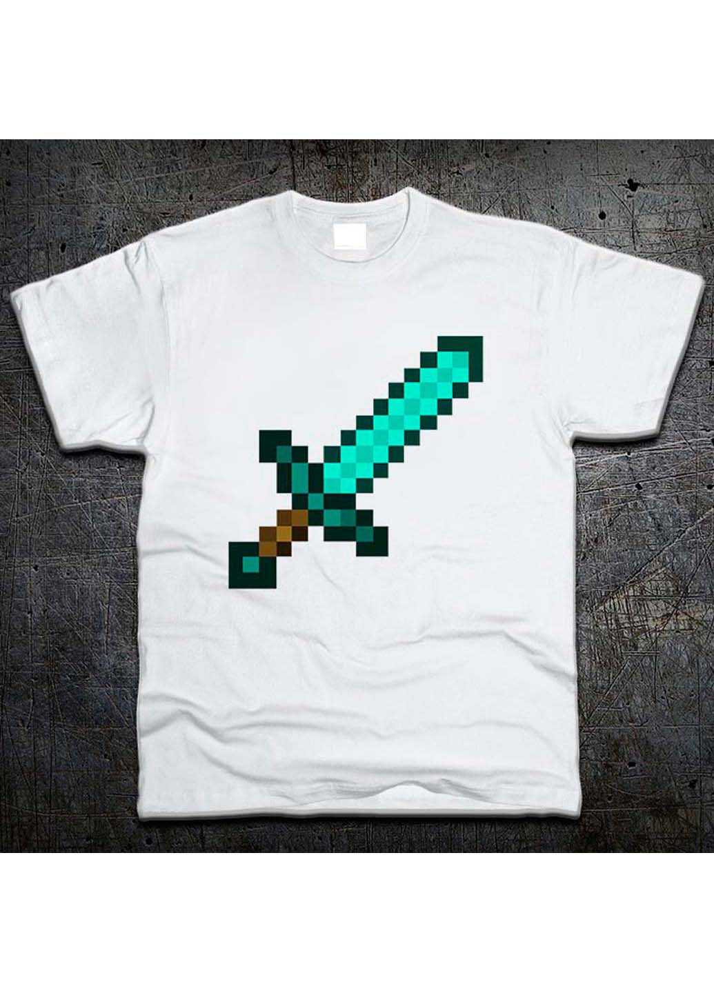 Белая футболка алмазный меч майнкрафт minecraft Fruit of the Loom