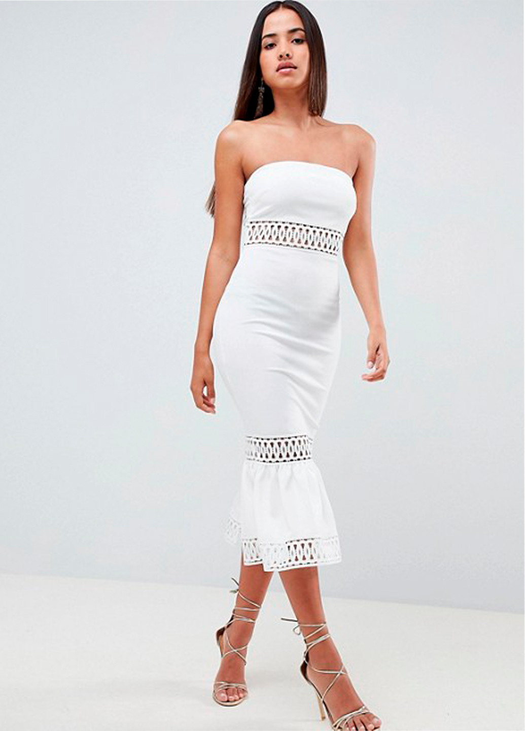Білий коктейльна жіноча міді сукня з відкритими плечима з відкритою спиною, з відкритими плечима, футляр Asos однотонна
