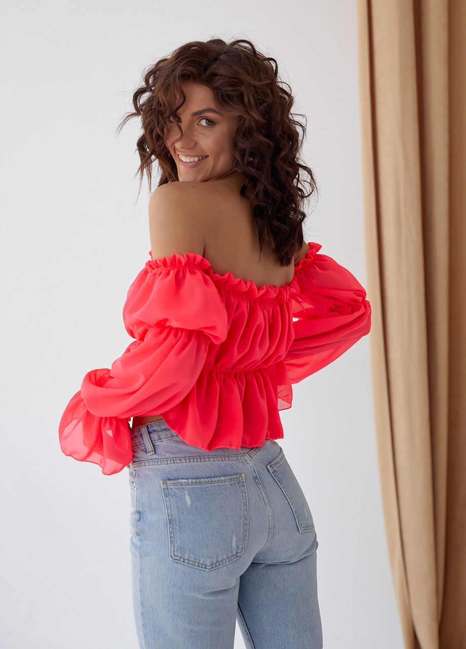 Рожева жіноча вкорочена блузка із шифону DK