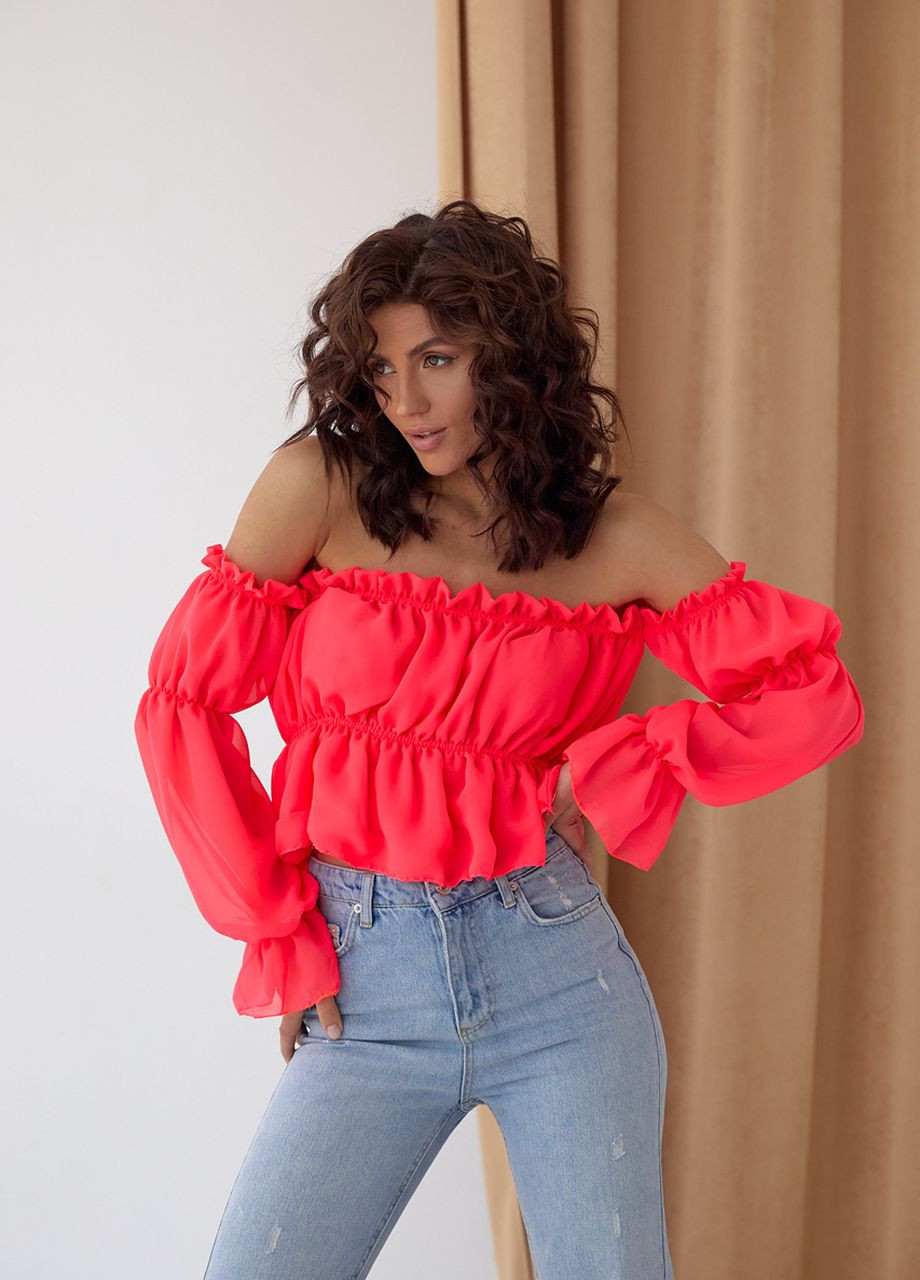 Рожева жіноча вкорочена блузка із шифону DK