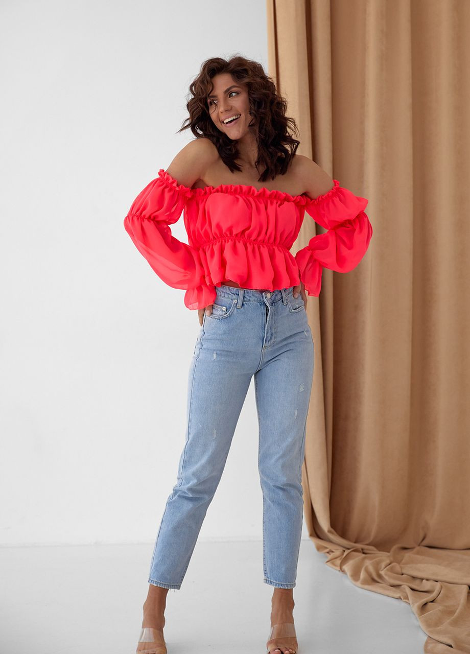 Рожева жіноча вкорочена блузка із шифону DK