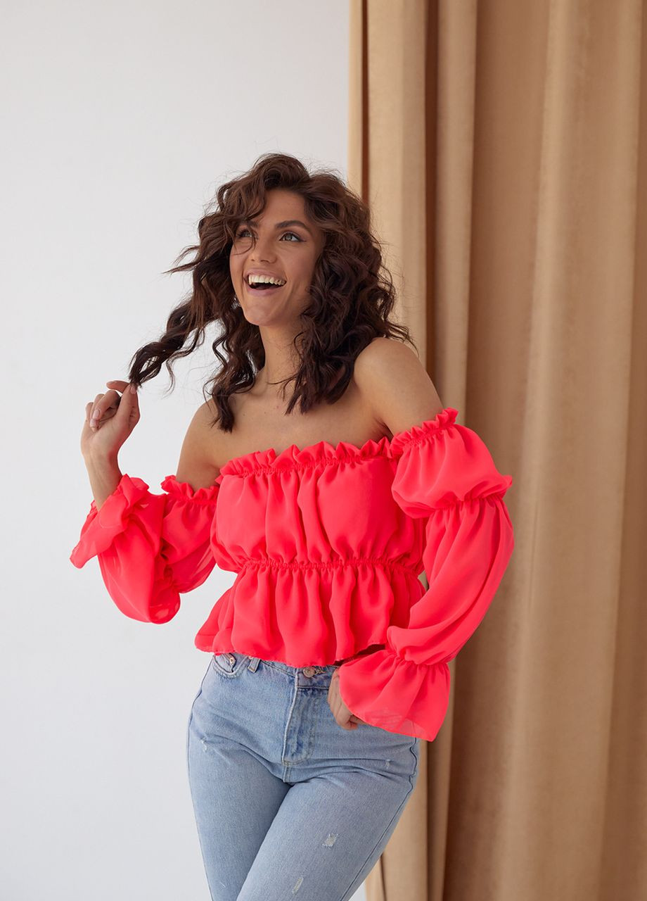 Рожева жіноча вкорочена блузка із шифону DK