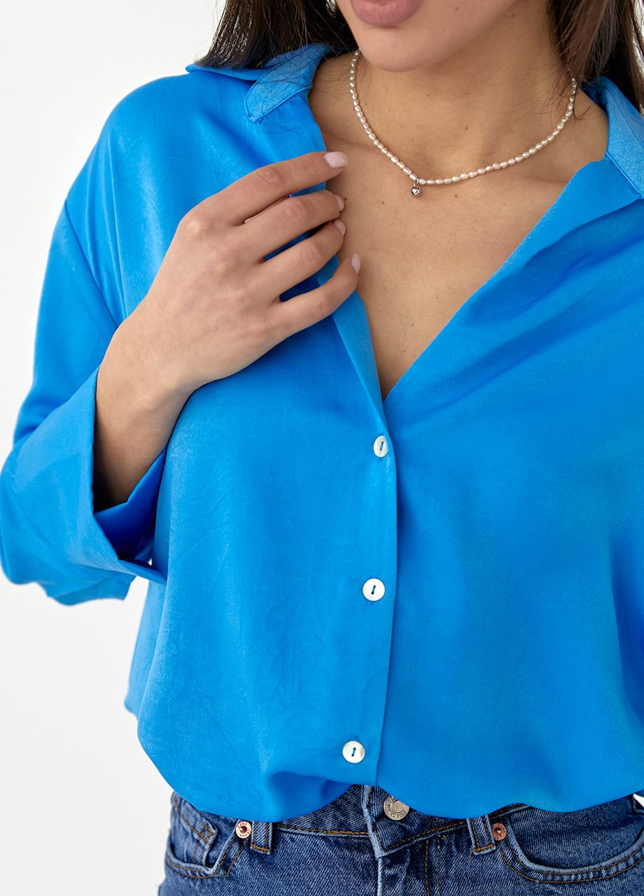 Голубая демисезонная женская блузка с укороченным рукавом Lurex