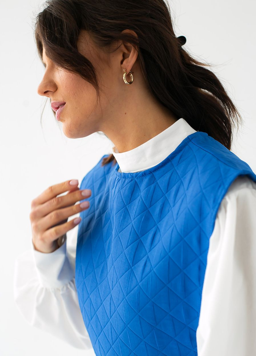 Синя демісезонна блуза з об'ємними рукавами з накидкою та поясом Elisa
