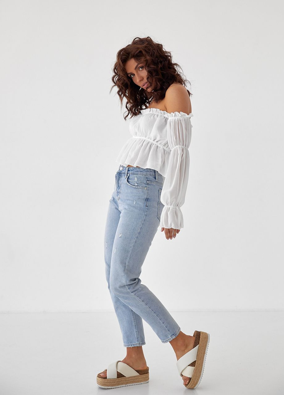 Белая женская укороченная блузка из шифона DK