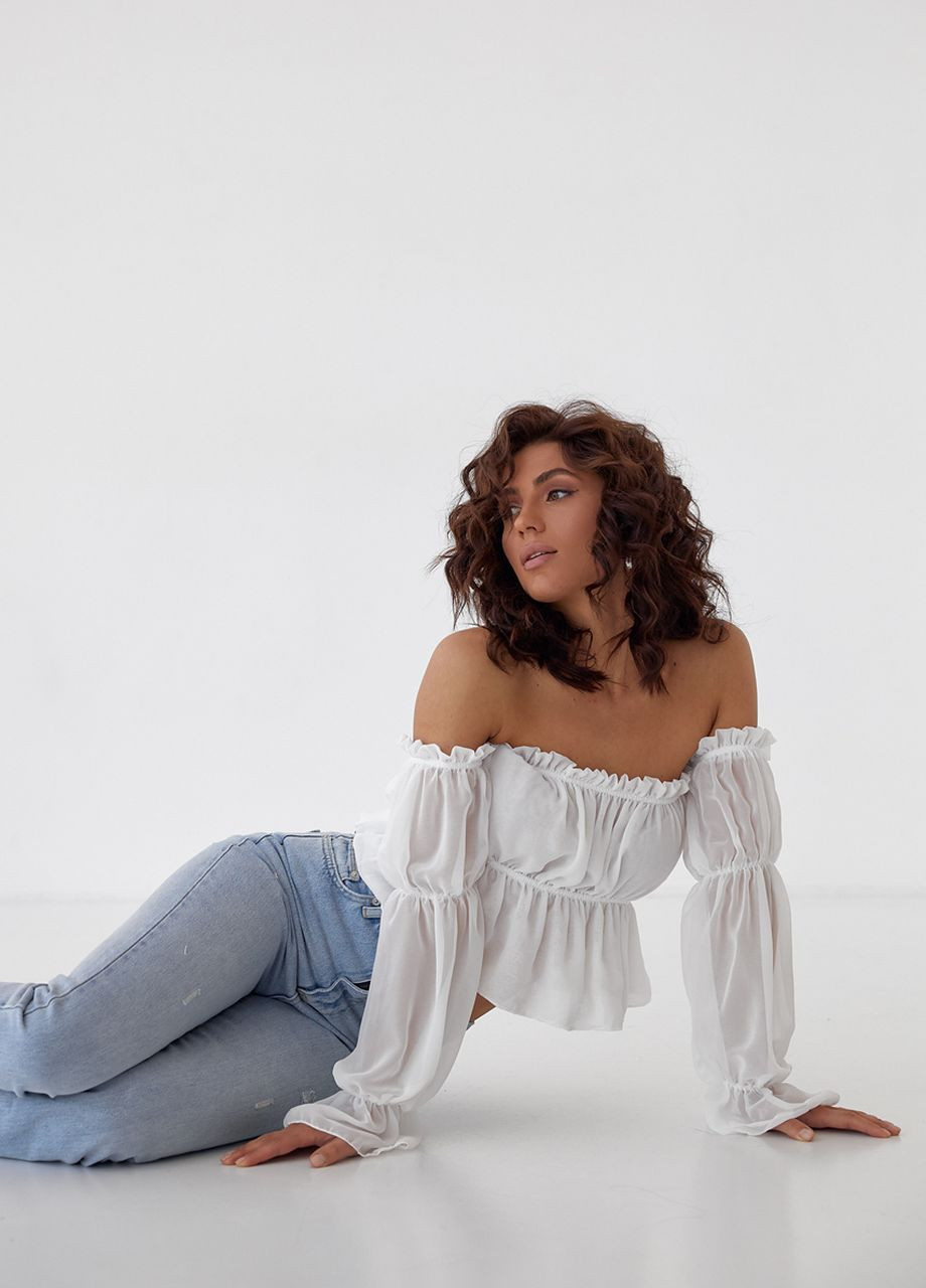 Белая женская укороченная блузка из шифона DK