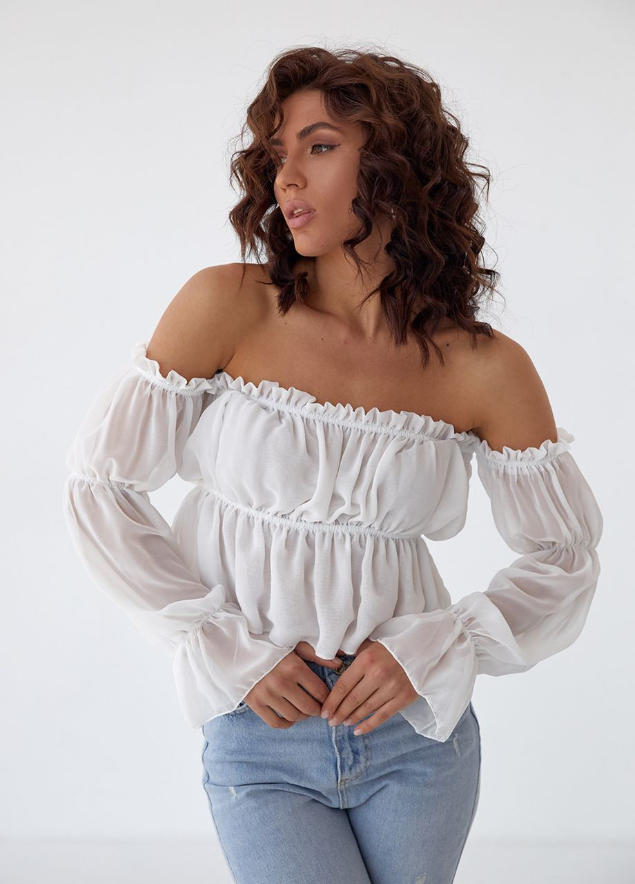 Белая женская укороченная блузка из шифона DK