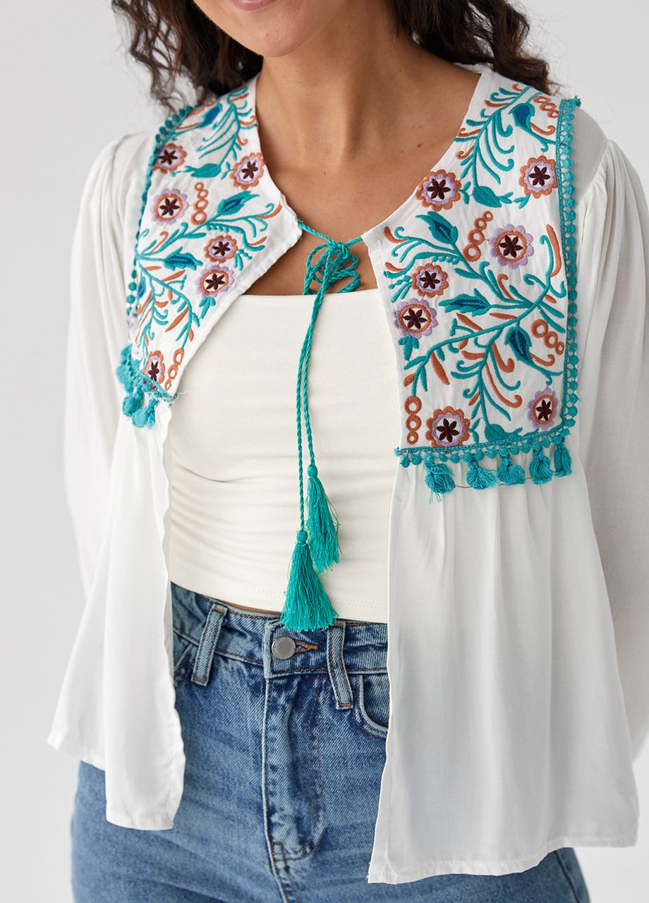 Молочная женская блуза-накидка с вышивкой Lurex