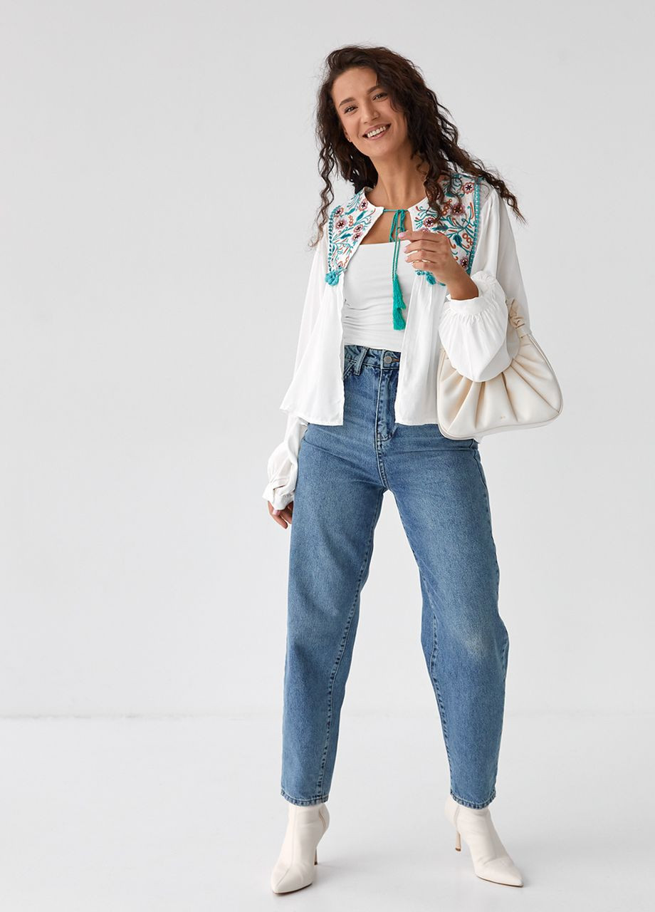 Молочная женская блуза-накидка с вышивкой Lurex