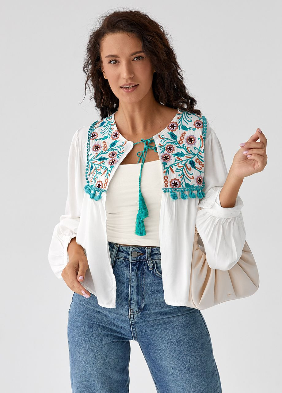 Молочная женская блуза-накидка с вышивкой Lurex