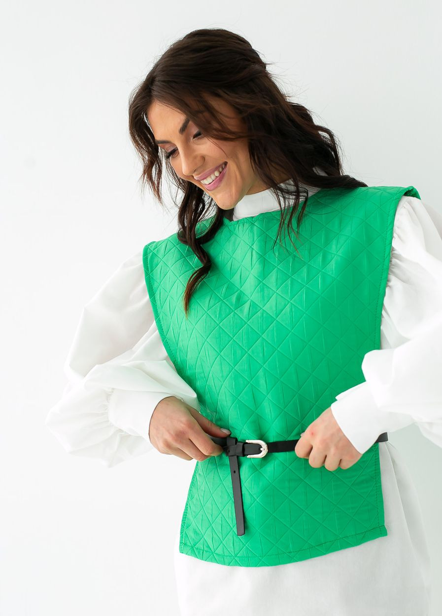 Зелёная блуза с объемными рукавами с накидкой и поясом Elisa