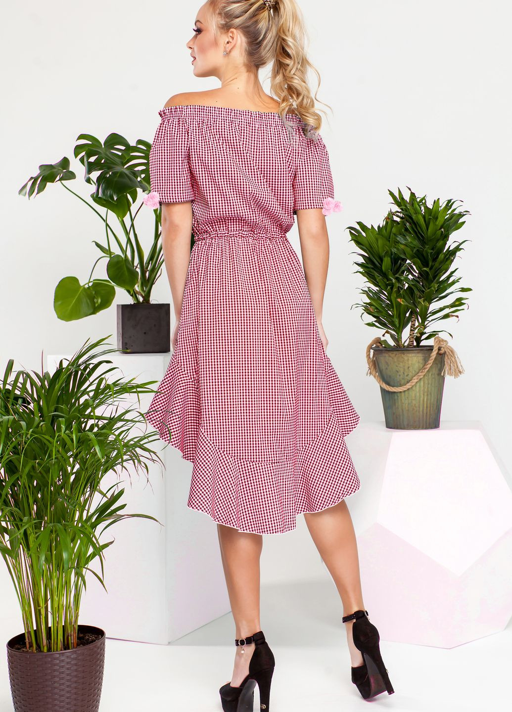 Комбинированное повседневный летнее платье в клетку Jadone Fashion в клетку