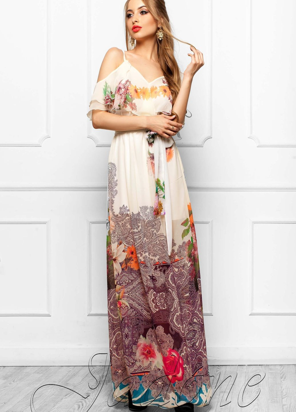 Комбинированное повседневный летний сарафан из шифона Jadone Fashion с цветочным принтом