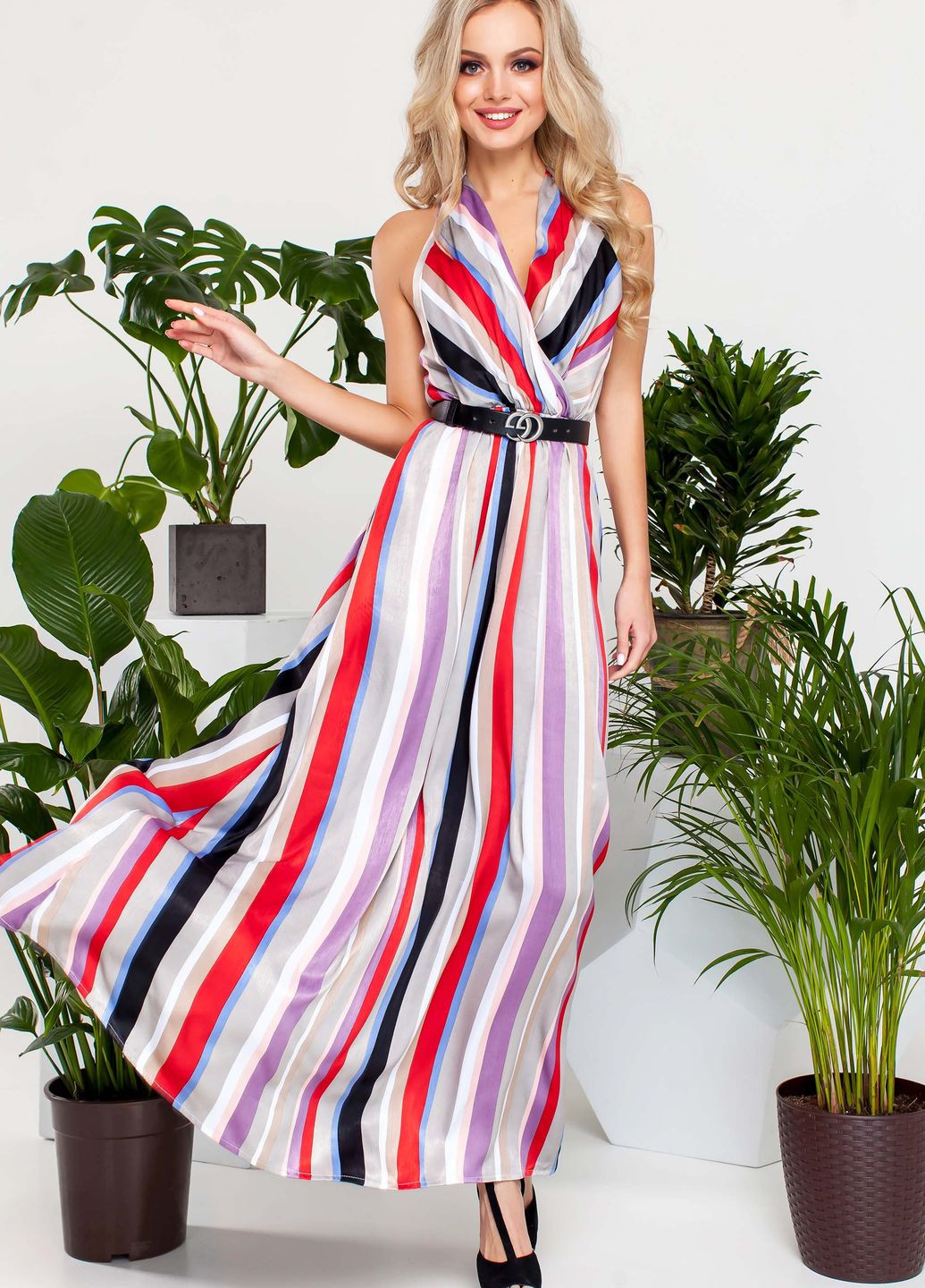 Комбинированное повседневный летнее платье с открытой спинкой Jadone Fashion с цветочным принтом