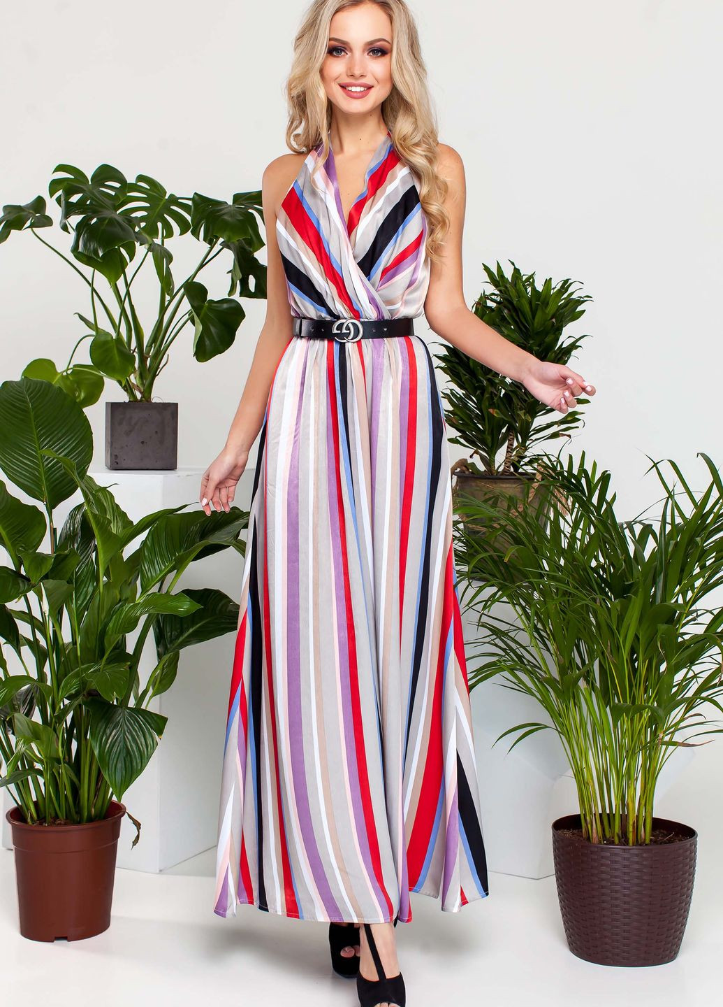 Комбинированное повседневный летнее платье с открытой спинкой Jadone Fashion с цветочным принтом