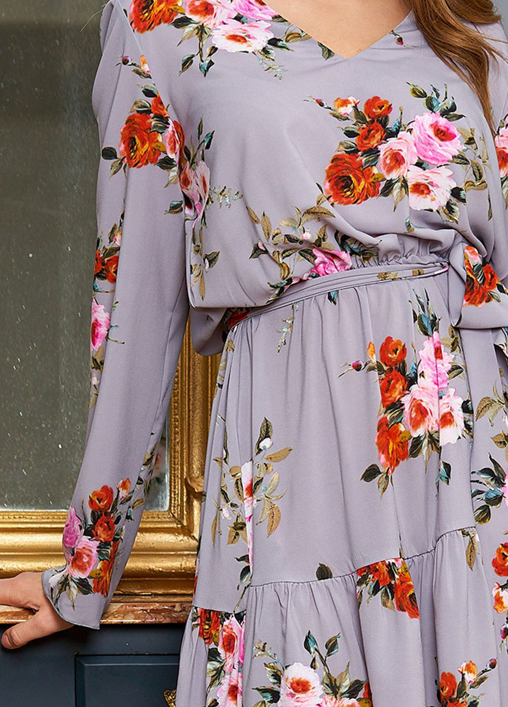 Серое повседневный летнее платье Jadone Fashion с цветочным принтом