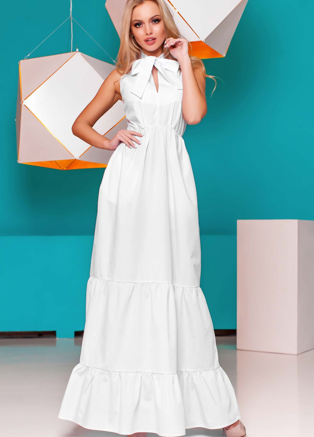 Белое повседневный летнее платье из хлопка Jadone Fashion однотонное