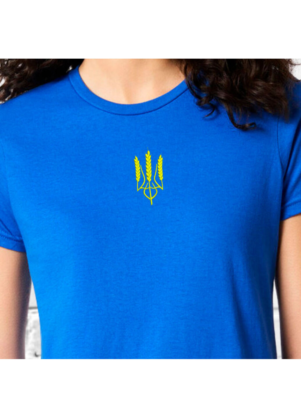 Синяя футболка з вишивкою тризуба (колос) 02-2 женская синий m No Brand