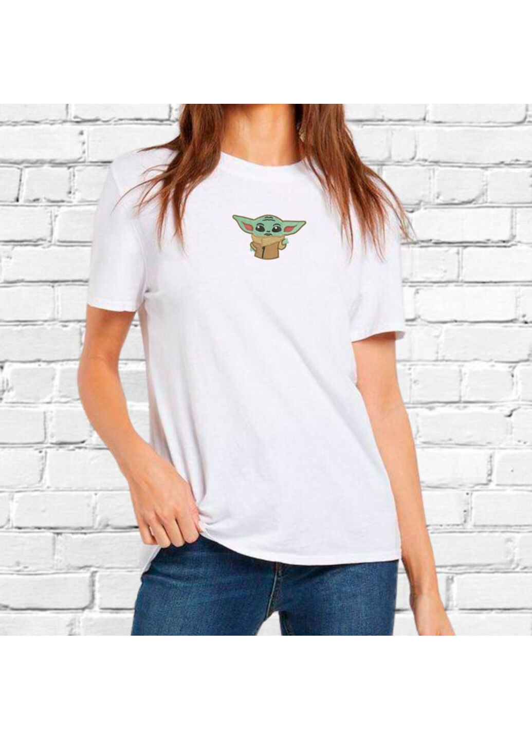 Белая футболка з вишивкою йода (yoda) 02 женская белый m No Brand