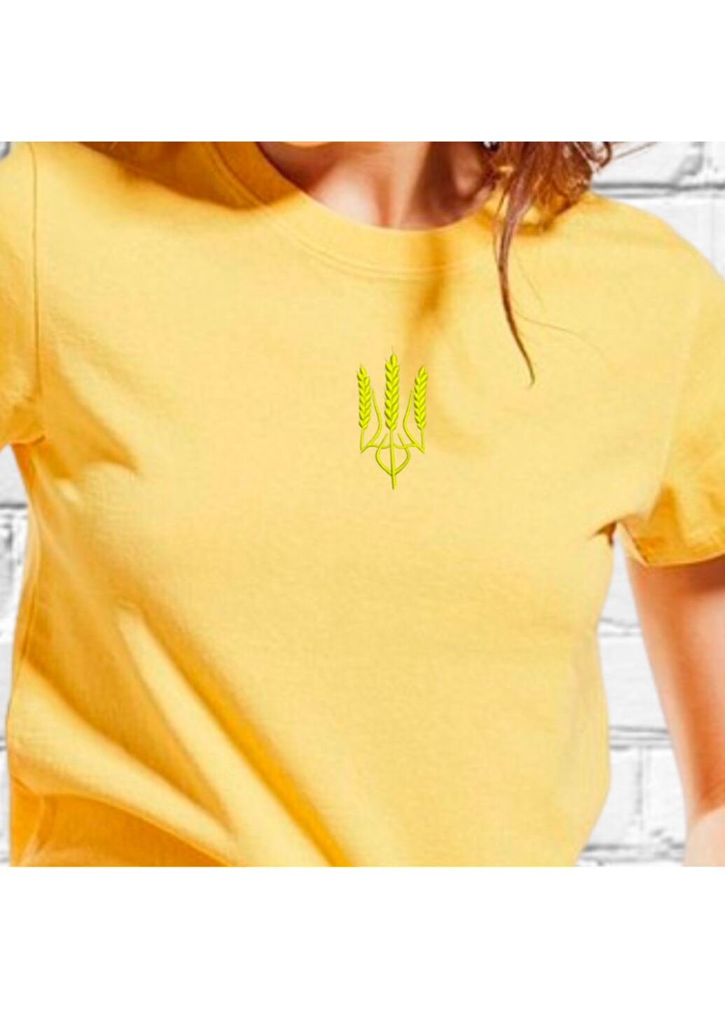 Желтая футболка з вишивкою тризуба (колос) 02-5 женская желтый l No Brand