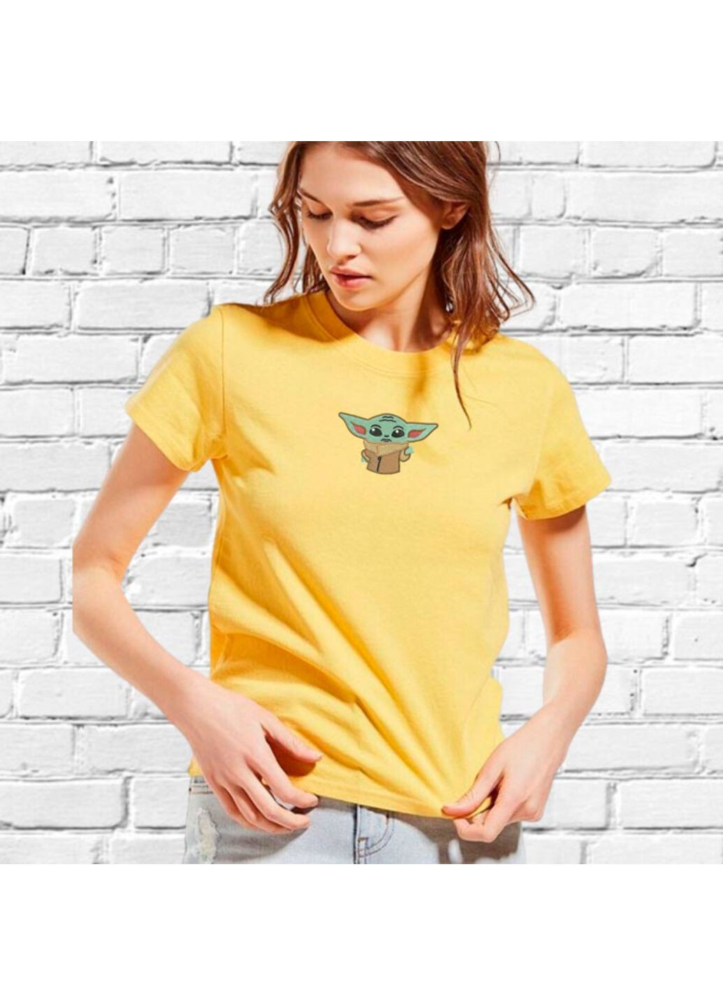 Желтая футболка з вишивкою йода (yoda) 01 женская желтый m No Brand