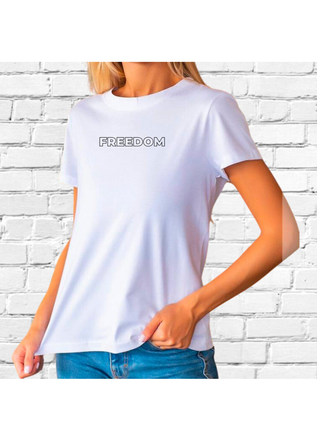 Біла футболка з вишивкою freedom жіноча білий m No Brand