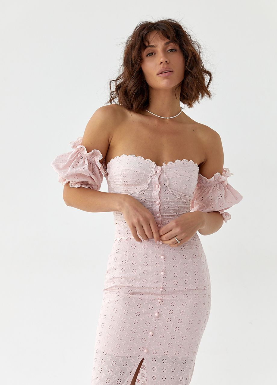 Юбочный костюм с топом-бюстье и юбкой миди из прошвы Lurex (260216198)