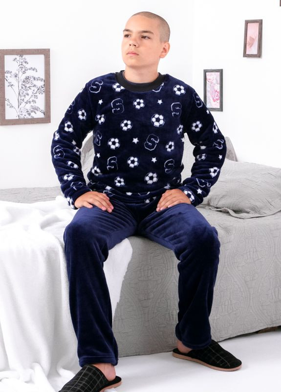 Синяя зимняя пижама для мальчика (подростковая) (6079-035-1-v23) реглан + брюки Носи своє