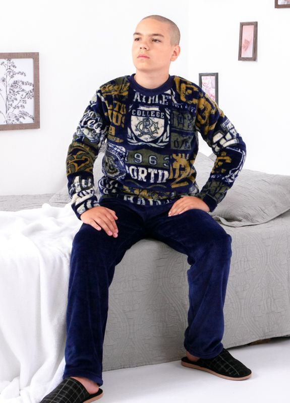 Синяя зимняя пижама для мальчика (подростковая) (6079-035-1-v22) реглан + брюки Носи своє